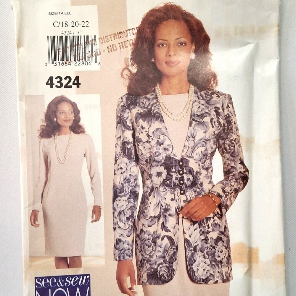 SEWING PATTERN Size 18-22 Unlined JACKET and DRESS Butterick See &Sew 4324 UNCUT